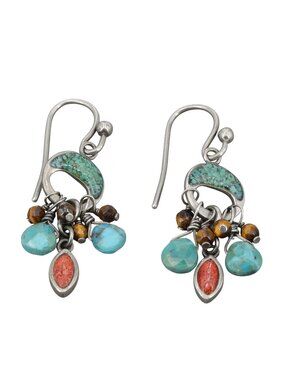 Retired Silpada Sterling Silver Turquoise Coral Tigers Eye Dangle Earrings W1523